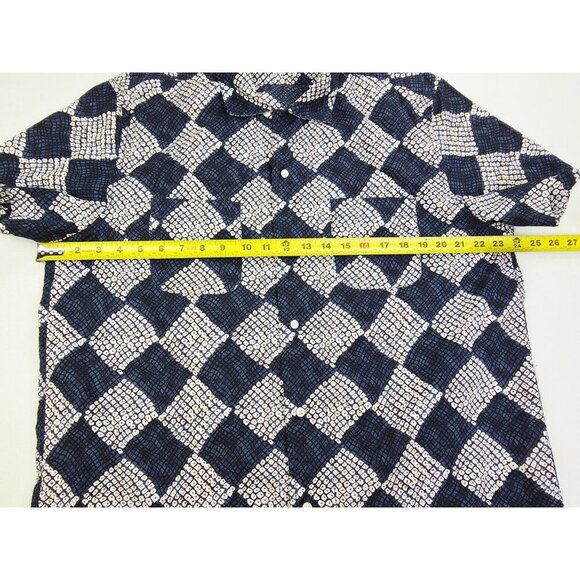 J. Crew Original Sportswear Large Navy White Pattern Short Sleeve Cotton Shirt - Picture 3 of 10